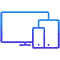 Outline icons of a desktop monitor, a tablet, and a smartphone are shown overlapping, representing multiple digital devices.