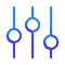 Three vertical sliders with circular handles are positioned at different heights, representing an audio or settings adjustment interface.