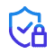 Blue shield with a check mark and a padlock in front, symbolizing security and data protection.