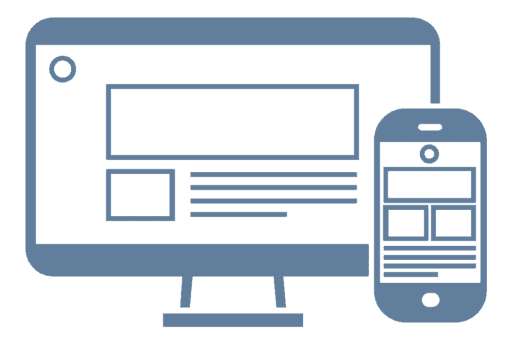 Illustration of a computer monitor and a smartphone displaying similar website layouts, representing responsive web design across devices.